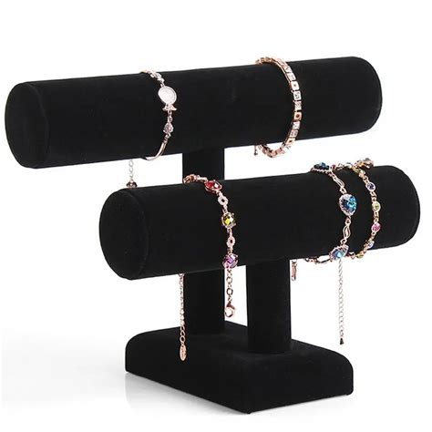 Removable Holder Black Velvet 2 Tier Necklace Jewelry Bangle Bracelet ...