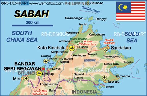 Map of Sabah (State / Section in Malaysia) | Welt-Atlas.de