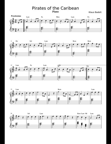 pirates of the caribbean piano sheet music easy Pirates of the ...