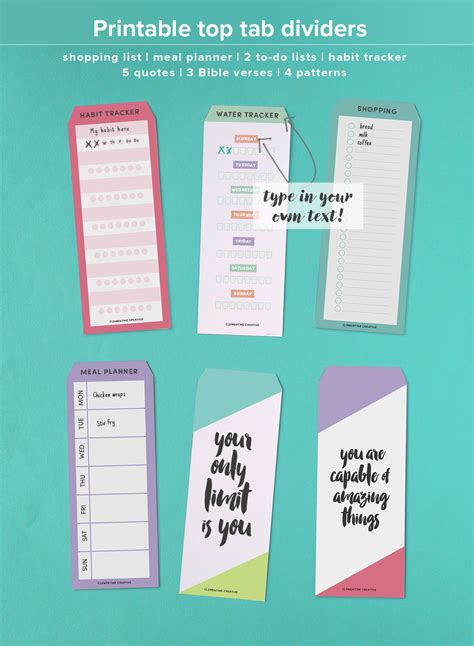 Printable Top Tab Dividers for Planners, Diaries and Agendas