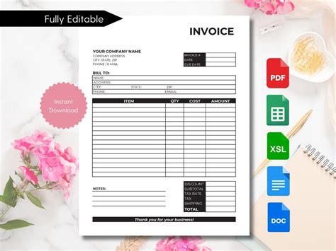 Invoice Template Download in Adobe PDF, Word, Google Sheets and Excel ...