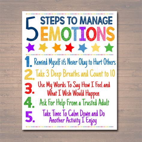 School Counselor Poster - 5 Steps To Manage Emotions – TidyLady Printables