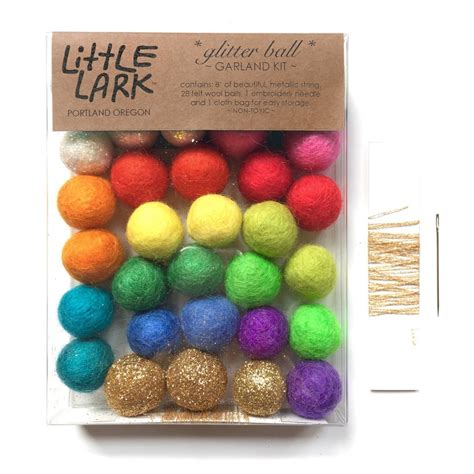 Rainbow Garland Felt Ball Garland Kit Gold Glitter Wool Felt Ball ...