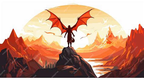 Epic Fire Dragon Spreading Wings Fantasy Illustration | Premium AI ...