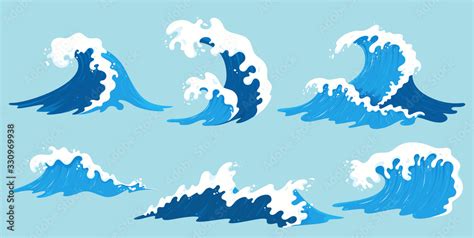 Stockvector Vector sea waves collection. Illustration of blue ocean ...