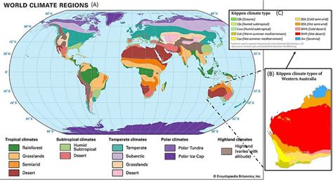 Classification of climate zones: (A) World Climate regions ...