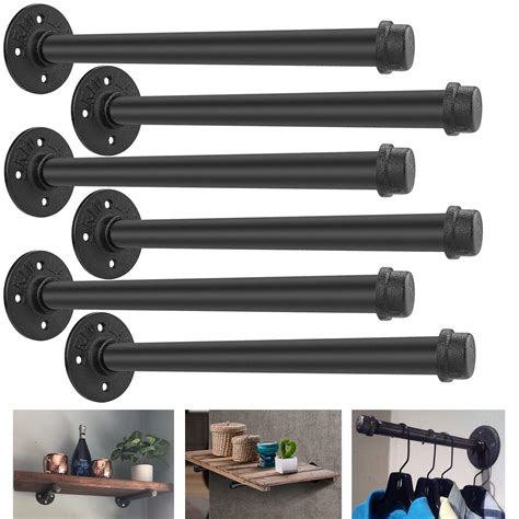 Buy 6 Pack Floating Shelf Bracket 12 Inch Pipe Shelf Bracket, Heavy ...