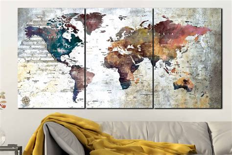 World Map 3 Piece Canvas Push Pin Map World Maplarge World - Etsy