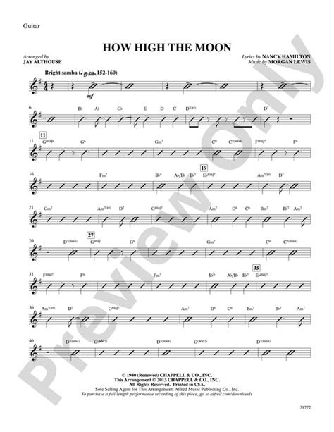 How High the Moon: Guitar: Guitar Part - Digital Sheet Music Download