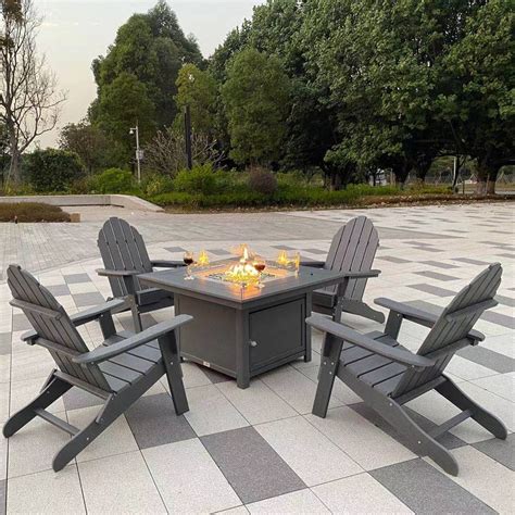 5 Piece HDPE Patio Fire Pit Dining Set - Wonderfires