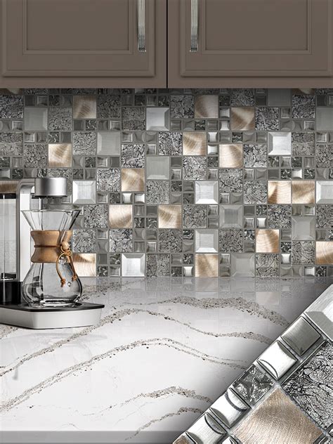 Glass Metal Gray Copper Mosaic Backsplash Tile | Backsplash.com