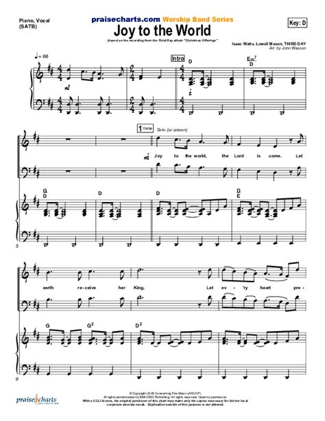 Joy To The World Sheet Music PDF (Third Day) - PraiseCharts