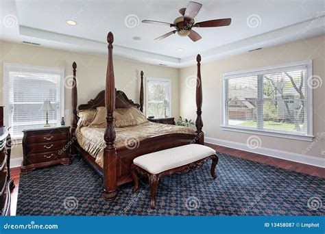 Master Bedroom with Recessed Ceiling Stock Image - Image of luxury ...