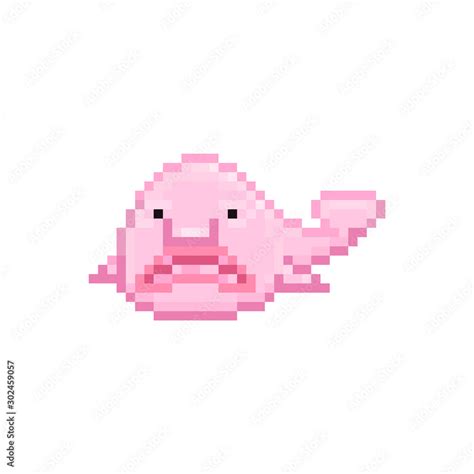 Pink blobfish, pixel art character isolated on white background. 8 bit ...