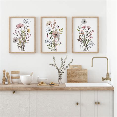 Set of 3 Wildflower Prints Floral Wall Art Botanical Print - Etsy