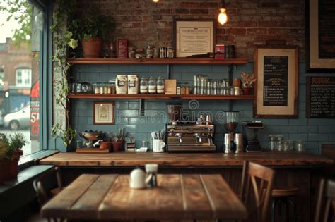 Cozy and Rustic Coffee Shop Interior with Wooden Tables and Vintage ...