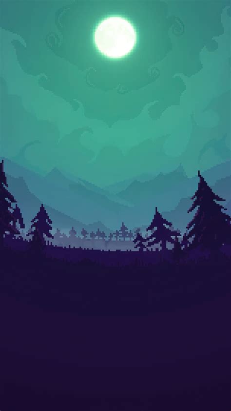 Forest, Night, Full, Moon, Pixel Art, Scenery, Digital Art HD Phone ...