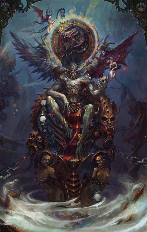 a painting of a skeleton sitting on top of a chair with an angel above it