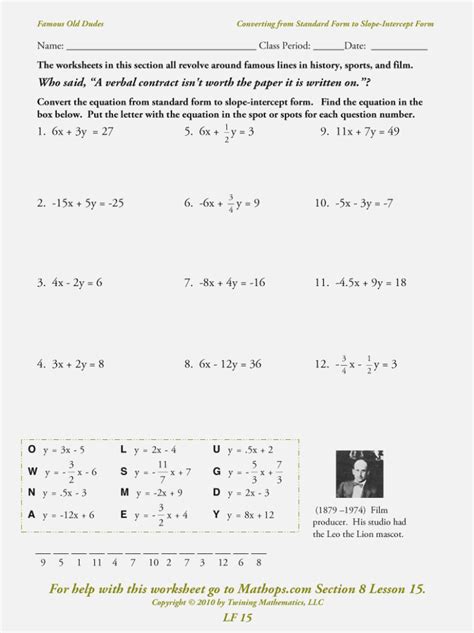 Point Slope Form Worksheets