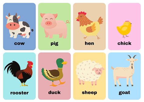 Farm Animals Flashcards With Words Includes Pig Cow Chicken Horse ...