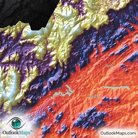 Map of North Carolina | Topographic Style of Physical Landscape