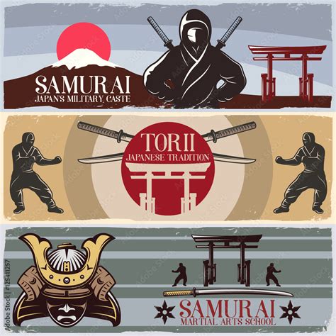 Samurai Horizontal Banners Set Stock Vector | Adobe Stock