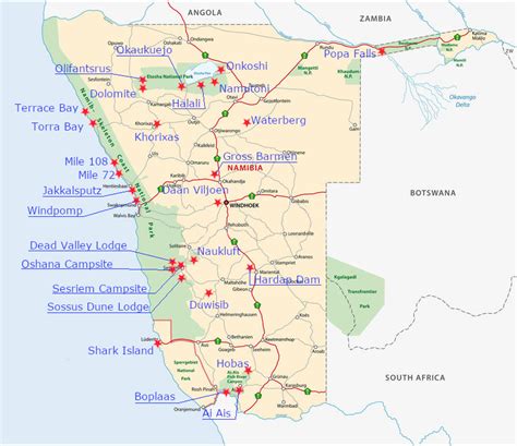 Namibia Wildlife Resorts Location Map