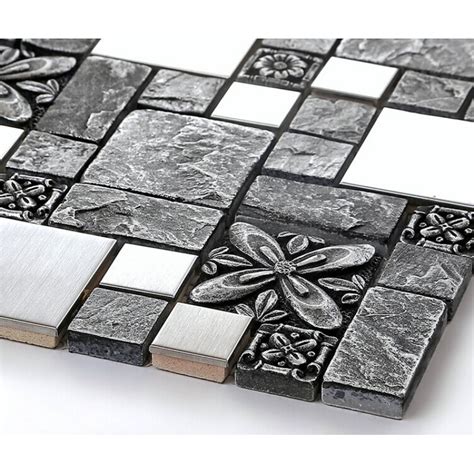 Brushed stainless steel backsplash mosaic tile designs black ceramic ...