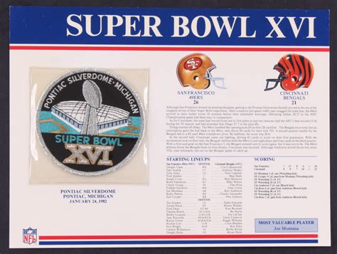 Commemorative Super Bowl XVI Score Card With Patch: 49ers vs. Bengals ...