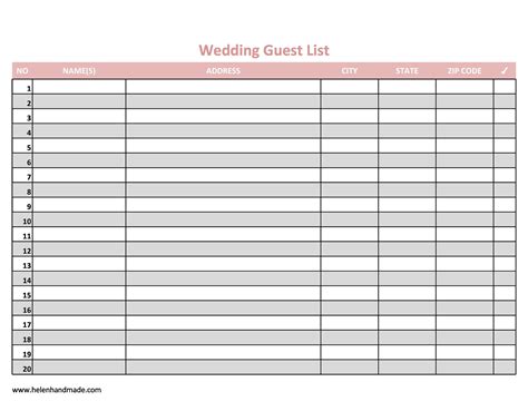 Free Printable Printable Wedding Guest List Template - Free Printable ...