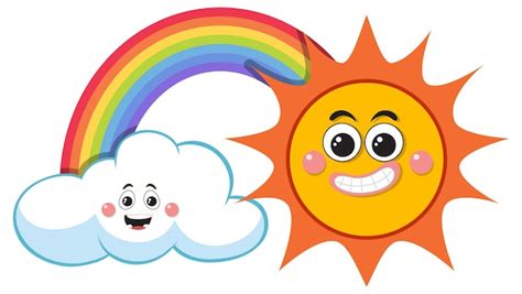 Premium Vector | Rainbow cloud and sun with cute face