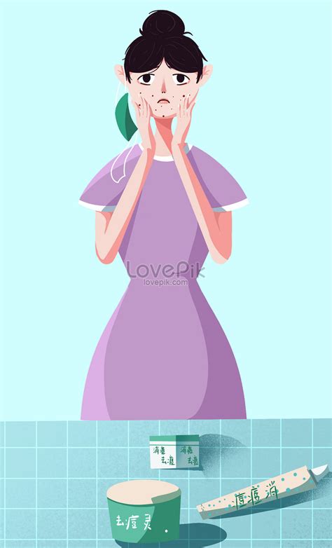 Girl with pimples on face illustration image_picture free download ...