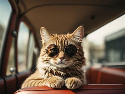 Premium AI Image | funny cat posing in round chrome sunglasses