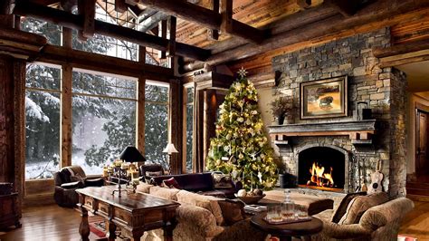 HD Christmas Tree Log Cabin Screensaver Scene - fire crackling sound ...