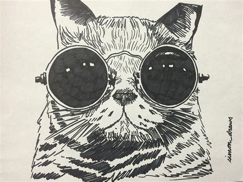 Cat With Glasses Drawing at GetDrawings | Free download