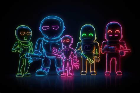 Premium AI Image | Neon Cartoon Characters with Glowing Laser Beams