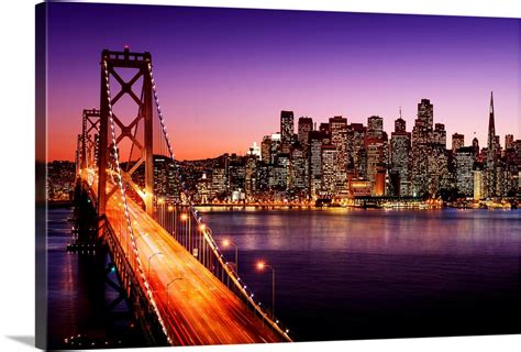 San Francisco skyline and Bay Bridge at sunset, California Wall Art ...