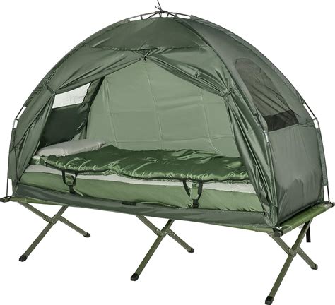 Outsunny Hiking Tent Camping Bed Cot Combo Portable w/Sleep Bag ...