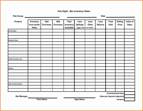 Bar Inventory Spreadsheet Template Google Spreadshee Bar Inventory ...