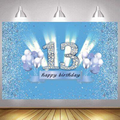 Blue 13th Backdrop Boy Happy Birthday Party Thirteen Photo Background ...