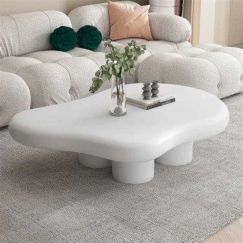 39" Modern Wood Abstract Coffee Table in White with 4 legs in 2022 ...