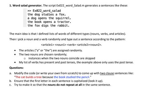 1. Word salad generator. The script | Chegg.com