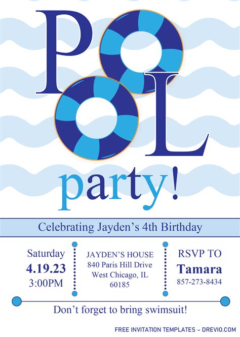 Pool Party Printable Invitations