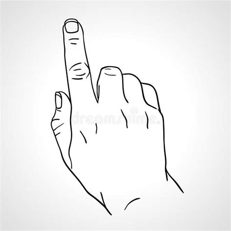 Hand with index finger. Line art drawing hand with forefinger pressing ...