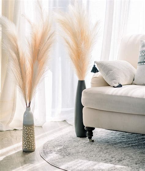 ChagoArt-Faux Pampas Grass Large-3 Stems-45 Beige-Pampas Grass Decor ...