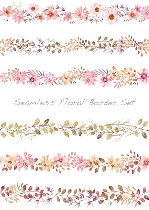 Seamless watercolor floral border set. 690845 Vector Art at Vecteezy