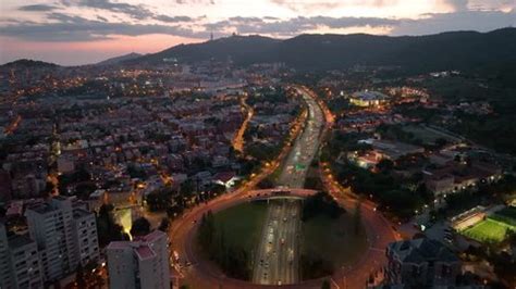 Aerial View Barcelona City Skyline Night Stock Footage Video (100% ...