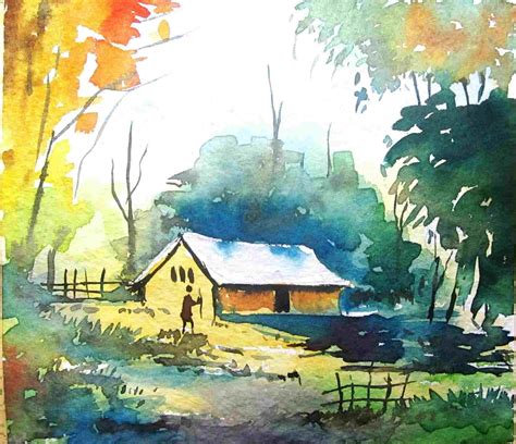 Landscape Drawing With Watercolor at PaintingValley.com | Explore ...