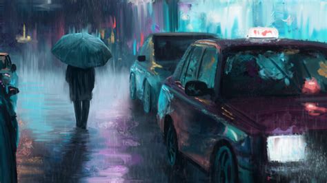 Rainy City Wallpaper Painting