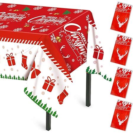 Amazon.com: 4pcs Christmas Tablecloth Disposable Plastic Rectangle ...